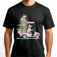 Golf Cart Holiday Dog Shirt, Christmas Golden Retriever T-Shirt, Adorable Xmas Retriever Graphic Tee, Humorous Dog Lover Shirt, Holiday Party Present