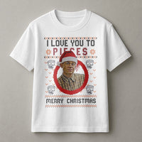 True Crime Ugly Sweater Tee, I Love You to Pieces Christmas T-Shirt, Dark Humor Holiday Graphic T-Shirt, Sarcastic Crime Podcast Fan Tee