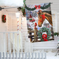 Winter Snow Wreath Red Bow Yard Flag, Horse Christmas Garden Flag, Farmhouse Holiday Lawn Flag, Double-Sided Equestrian Porch Decor