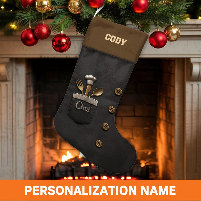 Custom Cooking Holiday Stocking, Personalized Chef Christmas Stocking, Velboa Culinary Christmas Stocking, Baker Cook Present Xmas Stocking