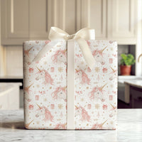 Pink Gold Unicorn Gift Wrap, Unicorn Christmas Wrapping Paper, Whimsical Holiday Wrapping Paper, Magical Xmas Unicorn Wrapping Paper