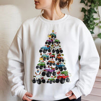 Holiday Truck Sweater, Monster Truck Christmas Tree Sweatshirt, Festive Vehicle Crewneck, Humorous Xmas Graphic Pullover, Truck Lover Present