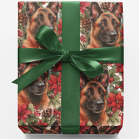 Festive Poinsettia Dog Gift Wrap, German Shepherd Christmas Wrapping Paper, Puppy Holiday Wrapping Paper, Dog Lover Xmas Wrapping Paper