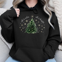 Minimalist Christmas Tree Hooded Sweatshirt, All Is Calm All Is Bright Hoodie, Comfy Holiday Pullover, Winter Graphic Hoodie Present for Women