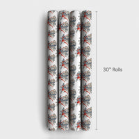 Red Ribbon Christmas Gift Wrap, Vintage Silver Bells Wrapping Paper, Watercolor Holiday Bells Wrapping Paper