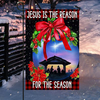 Nativity Scene Christian Christmas Yard Flag, Jesus Is the Reason for the Season Garden Flag, Holy Family Double Sided Religious Garden Flag