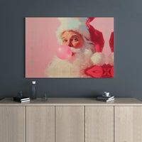 Pink Bubble Gum Santa Canvas Print, Humorous Santa Claus Canvas Wall Art, Whimsical Holiday Santa Canvas, Retro Christmas Wall Decor Present