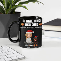 Girl and Dog in Santa Hats Ceramic Coffee Mug, Personalized Rottweiler Christmas Mug, Holiday Dog Mom Cup, Custom Pet Lovers Present
