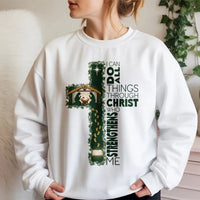Nativity Cross Sweatshirt, I Can Do All Things Through Christ Sweatshirt, Christian Bible Verse Crewneck, Faith Christmas Sweatshirt Present