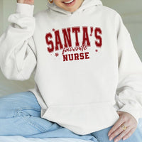 Christmas Nurse Hoodie, Santa's Favorite Nurse Hoodie, Festive RN Nursing Sweatshirt, Holiday Medical Staff Pullover, Adorable Xmas Nurse Hoodie