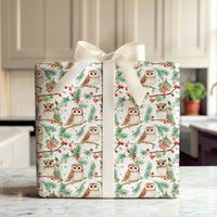 Woodland Bird Gift Wrap, Watercolor Owl Wrapping Paper, White Holiday Wrapping Paper, Nature Lover Gift Wrap, Christmas Wrapping Paper Roll