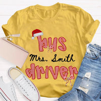 Personalized School Bus Driver Holiday Shirt, Custom Bus Driver Santa Hat Christmas T-Shirt, Christmas Bus Driver Tee, Holiday Present