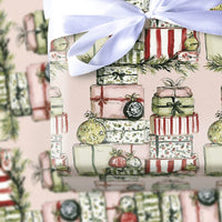 Watercolor Stacked Presents Gift Wrap, Christmas Wrapping Paper, Ornaments Holiday Gift Wrap Sheets, Festive Present Wrapping Paper