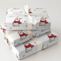 Watercolor Rabbit in Scarf Gift Wrap, Winter Bunny Wrapping Paper, Adorable Christmas Wrapping Paper, Snowy Holiday Present Gift Wrap Roll