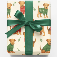 Adorable Holiday Dog Gift Wrap, Airedale Terrier Wrapping Paper, Festive Puppy Wrapping Paper, Dog Lover Christmas Gift Wrap Roll, Pet Present