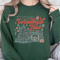 Retro Christmas Tree Sweatshirt, Most Wonderful Time Sweatshirt, Comfy Fireplace Holiday Sweatshirt, Vintage Xmas Tree Crewneck, Holiday Present