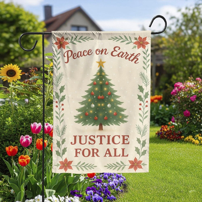 Christmas Tree Floral Yard Flag, Peace on Earth Justice for All Garden Flag, Poinsettia Holiday Garden Flag, Festive Outdoor Lawn Flag Decor