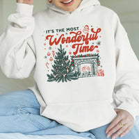 Retro Christmas Tree Hoodie, Most Wonderful Time Hoodie, Comfy Holiday Graphic Hoodie, Winter Xmas Hooded Sweatshirt, Christmas Present