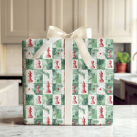 Watercolor Checkerboard Gift Wrap, Chess Christmas Wrapping Paper, Red Chess Pieces Wrapping Paper, Holiday Board Game Wrapping Paper