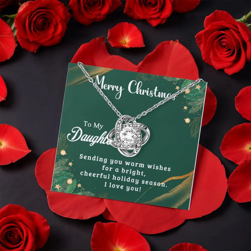 Christmas Present for Daughter, Daughter Love Knot Necklace, Sparkling CZ Pendant Necklace, Rotating Rose Box Jewelry, Love Knot Pendant