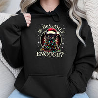 Humorous Black Cat Christmas Hoodie, Is This Jolly Enough Hoodie, Grumpy Cat Holiday Hoodie, Cat Lover Xmas Pullover, Comfy Winter Present for Her