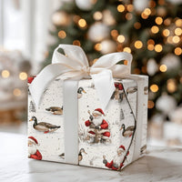 Mallard Duck Christmas Gift Wrap, Duck Hunting Santa Wrapping Paper, Winter Hunter Shotgun Wrapping Paper, Rustic Outdoor Gift Wrap Roll