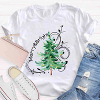 Festive Holiday Graphic Tee, Merry and Bright Christmas Tree Shirt, Retro Xmas Tree T-Shirt, Christmas Season Apparel, Winter Holiday Present