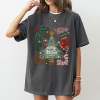 Vintage Botanical Christmas Tree Shirt, Merry Christmas Tree T-Shirt, Festive Holiday Graphic Tee, Adorable Winter Tree Graphic Shirt, Xmas Present