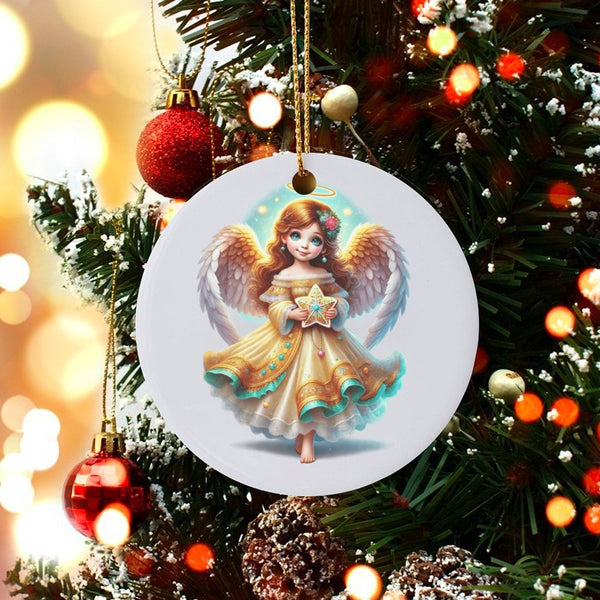 Heavenly Holiday Ceramic Keepsake, Adorable Angel Little Girl with Star Christmas Ornament, Festive Tree Decor, Religious Xma