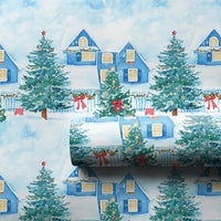 Watercolor Winter Gift Wrap, Snowy Village Wrapping Paper, Christmas Village Wrapping Paper Roll, Holiday Landscape Festive Present Paper