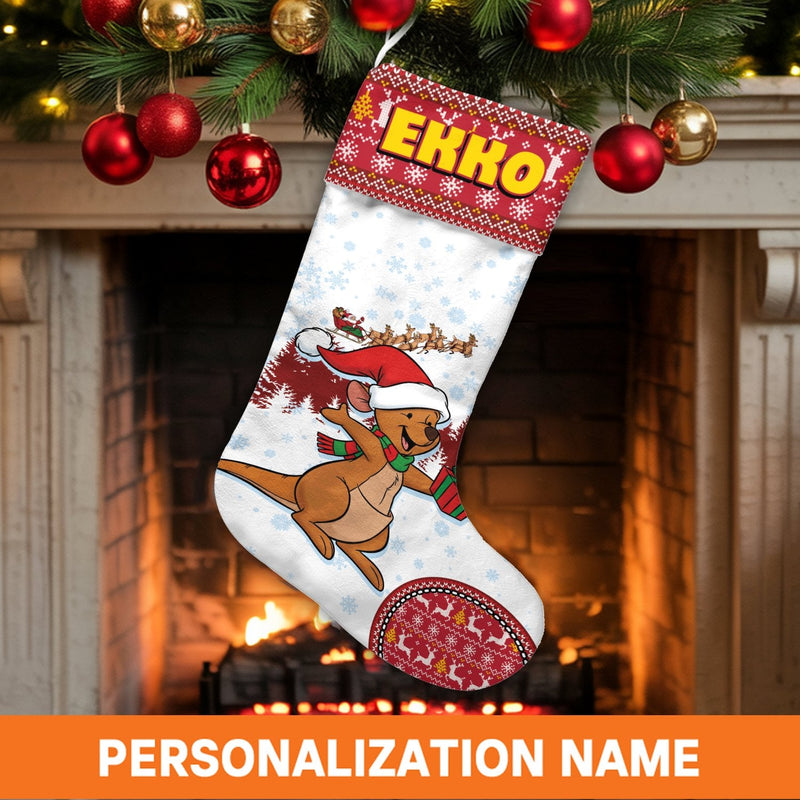 Adorable Joey Australia Christmas Stocking, Personalized Kangaroo Christmas Stocking, Custom Name Holiday Stocking, Kids Animal Xmas Decor Present