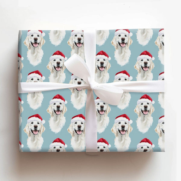 Santa Dog Gift Wrap, Golden Retriever Christmas Wrapping Paper, Adorable Puppy Holiday Wrapping Paper, Xmas Dog Lover Gift Wr