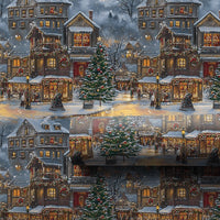 Festive Town Square Gift Wrap, Snowy Night Christmas Village Wrapping Paper, Winter Holiday Wrapping Paper, Comfy Nighttime Gift Wrap Roll