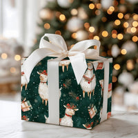 Green Watercolor Alpaca Gift Wrap, Christmas Llama Wrapping Paper, Festive Animal Wrapping Paper Roll, Holiday Farm Gift Wrap