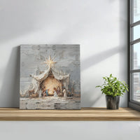 Impasto Christian Nativity Wall Art, Nativity Scene Canvas Print, Christmas Holiday Square Canvas, Religious Nativity Wall Decor, Faith Present