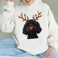 Reindeer Antlers Doodle Sweatshirt, Goldendoodle Christmas Hoodie, Humorous Dog Mom Holiday Hoodie, Winter Dog Lover Present Pullover
