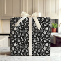 Black and White Ornament Gift Wrap Paper, Doodle Snowflake Christmas Wrapping Paper, Modern Holiday Present Wrapping Paper Roll
