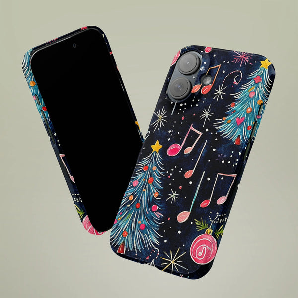 Festive Holiday Musical Score Phone Cover, Christmas Music Notes iPhone Case, Dual Layer TPU Tough Case, Xmas Present for Mus