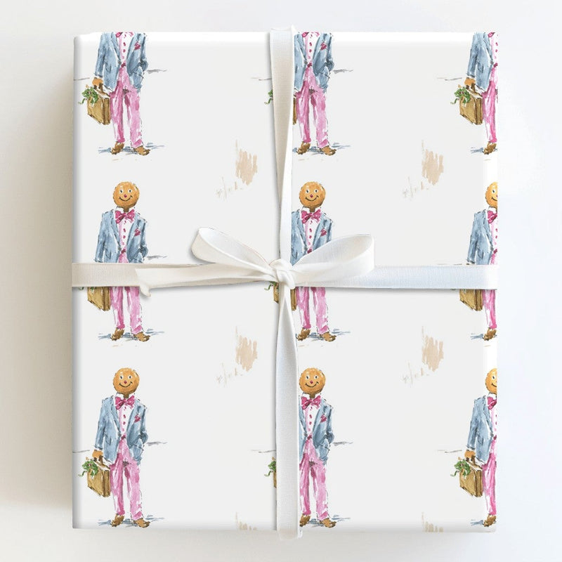 Preppy Christmas Gift Wrap, Dapper Gingerbread Man Wrapping Paper, Traveling Gingerbread Wrapping Paper, Whimsical Holiday Wrapping Paper