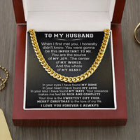 Christmas Message Card Chain Necklace, Husband Cuban Link Chain Necklace, Polished Stainless Steel Mens Anniversary Jewelry
