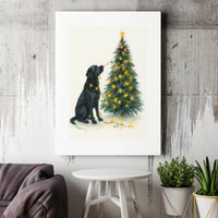 Watercolor Dog Holiday Wall Art, Black Labrador Christmas Canvas, Festive Dog Canvas Print, Winter Dog Lover Present, Christmas Pet Wall Decor