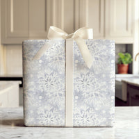 Watercolor Blue and White Christmas Gift Wrap, Winter Snowflake Wrapping Paper, Elegant Festive Wrapping Paper Roll, Holiday Present Paper
