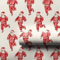 Jogging Santa Claus Gift Wrap, Running Santa Christmas Wrapping Paper, Tracksuit Santa Wrapping Paper, Fitness Runner Holiday Gift Wrap