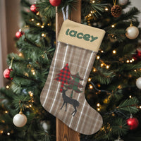 Personalized Christmas Stocking, Rustic Plaid Reindeer Christmas Stocking, Holiday Farmhouse Stocking, Comfy Winter Fireplace Decor Present