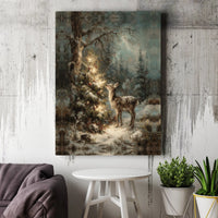 Christmas Woodland Deer Canvas Print, Winter Forest Deer Canvas Wall Art, Rustic Winter Deer Wall Decor, Holiday Forest Wildlife Canvas