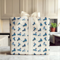 Winter Watercolor Figure Skating Gift Wrap, Ice Skate Wrapping Paper, Holiday Christmas Paper Roll, Seasonal Birthday Wrapping Paper