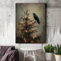 Dark Academia Holiday Canvas Print, Gothic Raven Christmas Tree Canvas Wall Art, Moody Winter Bird Canvas Art, Spooky Christmas Wall Decor