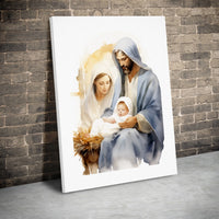 Watercolor Mary Joseph Baby Jesus Canvas Wall Art, Holy Family Nativity Canvas Print, Christian Christmas Wall Decor, Faith Holiday Present