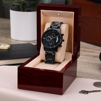 Engraved Chronograph Watch, Merry Pawmas Dog Lover Watch, Personalized Black Watch, Dog Dad Christmas Watch, Holiday Keepsake Present for Men