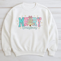 Retro Coquette Christmas Tree Sweatshirt, Merry Christmas Sweatshirt, Preppy Holiday Graphic Crewneck, Adorable Winter Christmas Sweatshirt